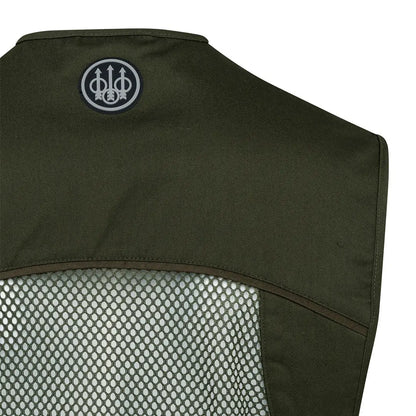 Olive green Beretta mesh shooting vest with black silver logo patch