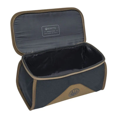 Open black and brown Beretta Gamekeeper EVO toiletry bag on Gamekeeper EVO Cart