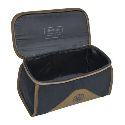 Open black and brown Beretta Gamekeeper EVO toiletry bag on Gamekeeper EVO Cart