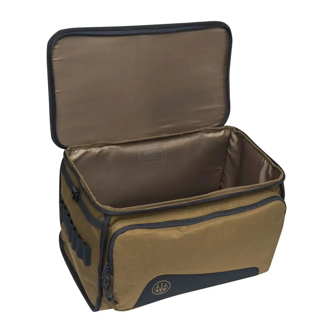 Open brown and black Beretta GameKeeper EVO Cart Bag for hunting gear