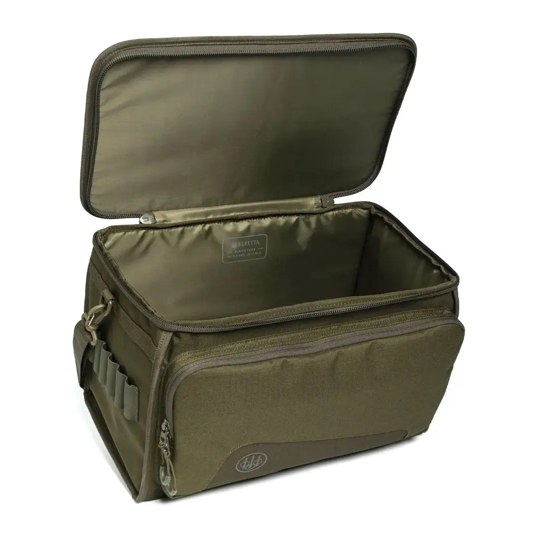Open olive-green Beretta GameKeeper EVO cart bag for fishing and outdoor gear