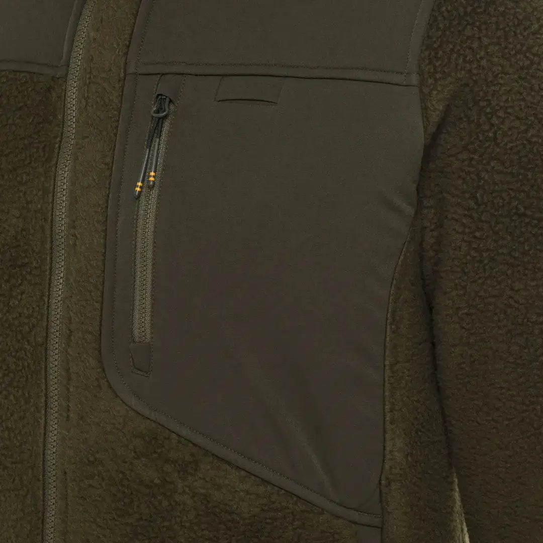 Olive green Halifax Sherpa fleece jacket with pocket, great for country clothing and hunting