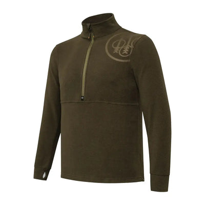 Olive green long-sleeved quarter-zip shirt for hunting and country outdoor clothing