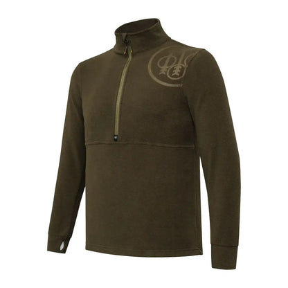 Olive green long-sleeved quarter-zip shirt for hunting and country outdoor clothing