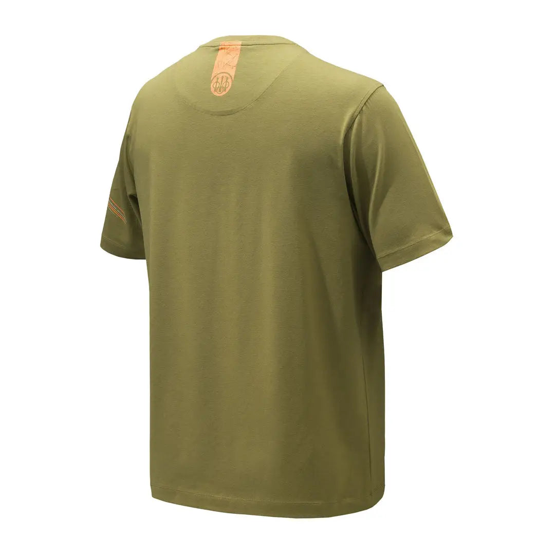 Beretta Lines olive green short-sleeve t-shirt with orange accents, country clothing for hunting