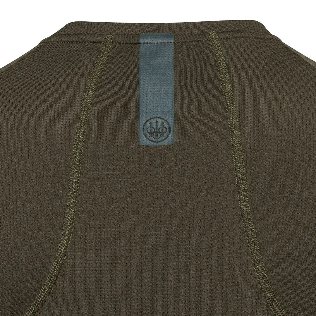 Back view of Beretta Ortles long sleeve t-shirt in olive green with logo tag