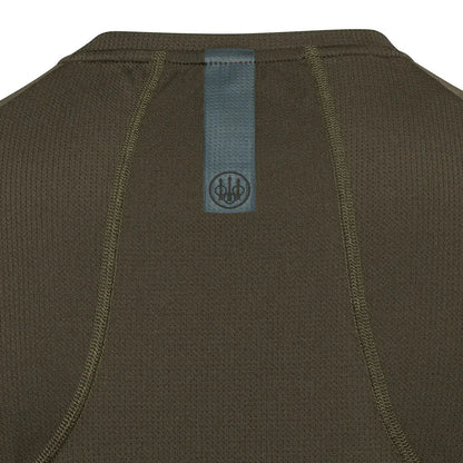 Back view of Beretta Ortles long sleeve t-shirt in olive green with logo tag