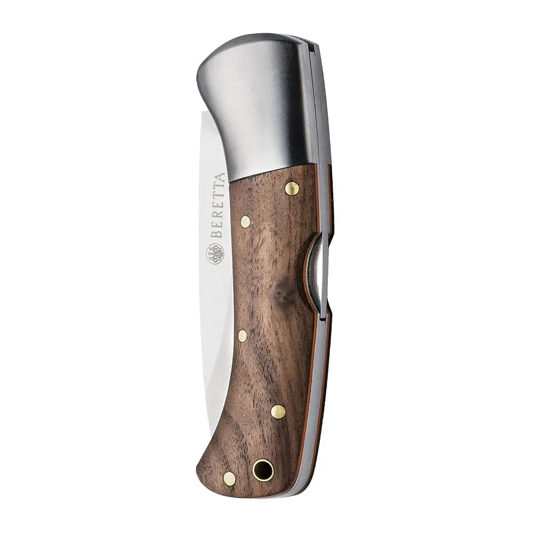 Beretta Reedbuck folding knife with polished steel blade, wood handle, brass rivets