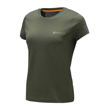 Olive green Beretta set womens t-shirt with embroidered logo, hunting country clothing