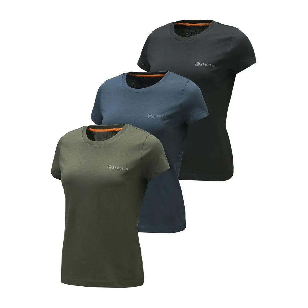 Beretta set of 3 womens short sleeve t-shirts in olive blue black hunting style