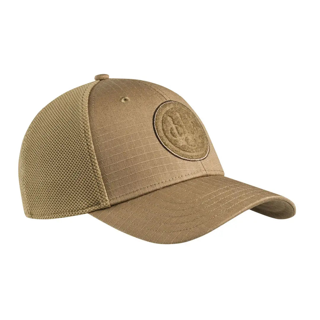 Tan Beretta Shield Flexfit cap with mesh back and embroidered logo