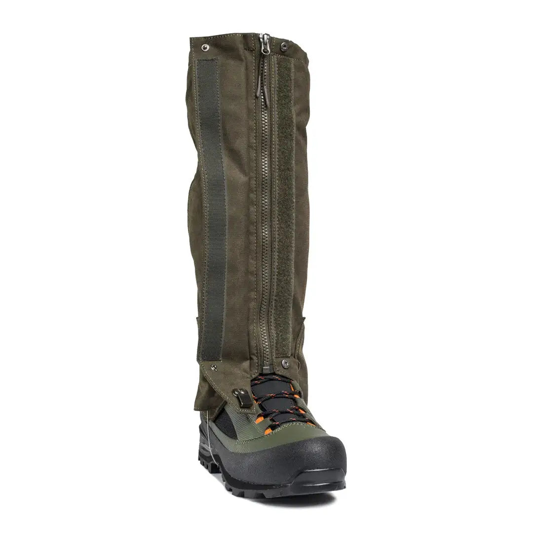 Green Beretta Tech Ankle Gaiters over hiking boot for extra ankle protection