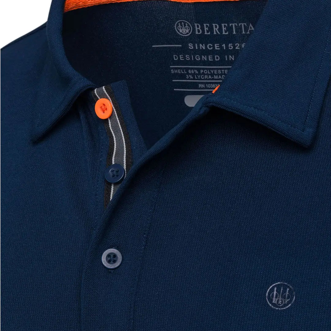 Beretta Tech Corporate Long Sleeve Polo in navy blue with orange button