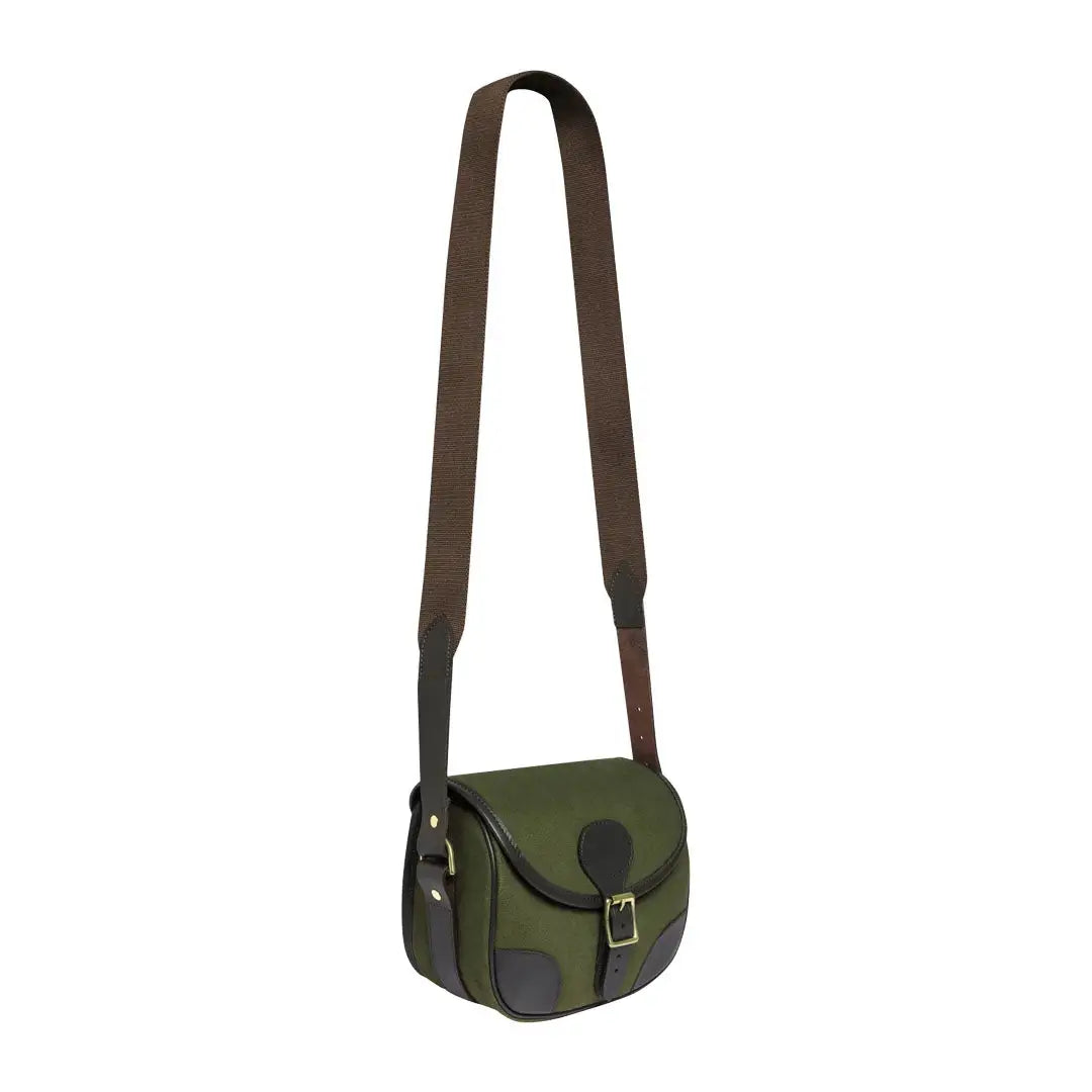 Green Canvas Shoulder Bag with Brown Leather Accents for Outdoors and Hunting Trips