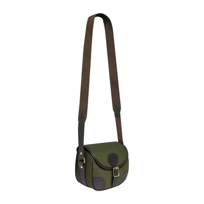 Green Canvas Shoulder Bag with Brown Leather Accents for Outdoors and Hunting Trips