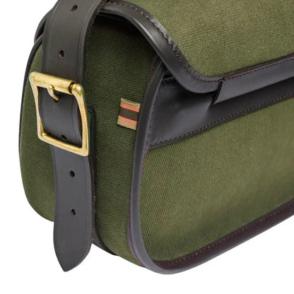 Olive green canvas hunting bag with leather trim for country clothing and outdoors adventures
