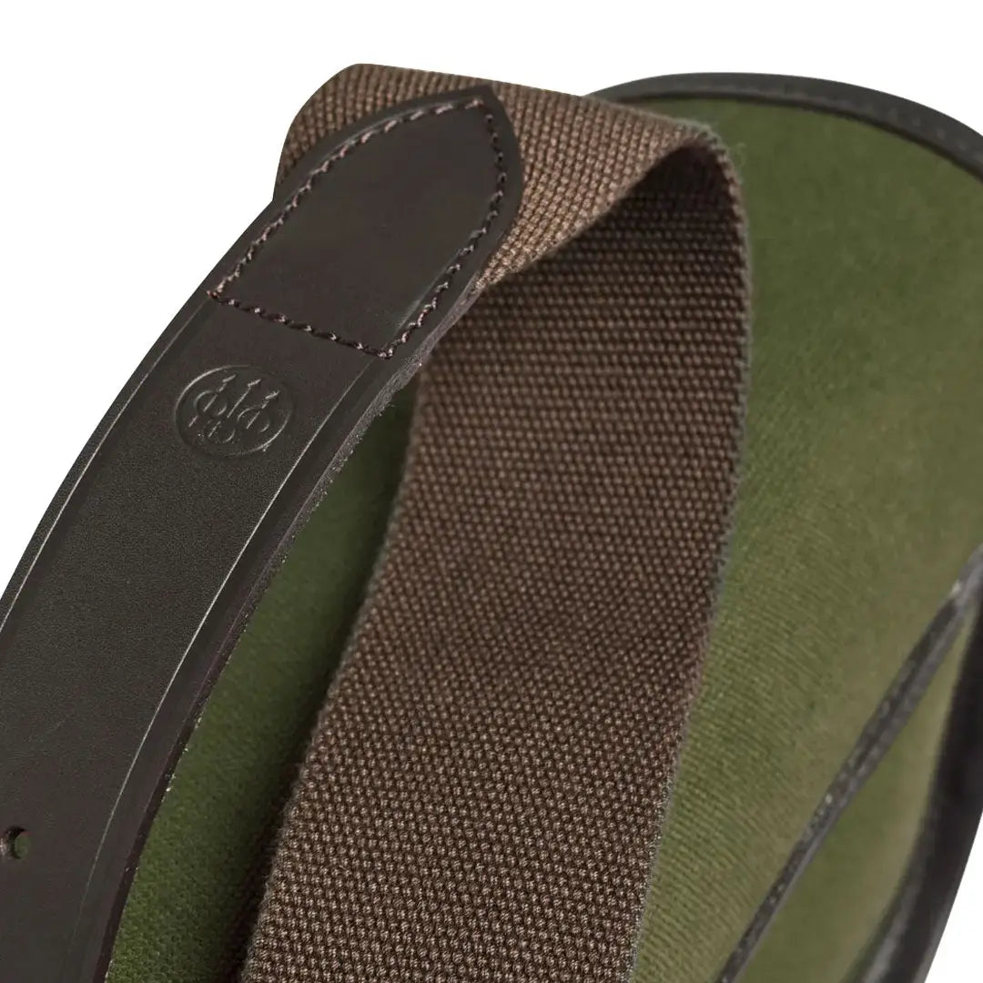 Olive green and brown canvas bag with leather strap for outdoor country clothing or hunting