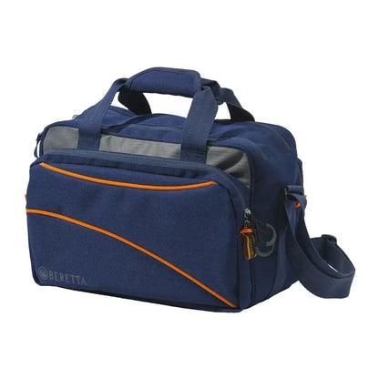 Blue and gray Beretta Uniform Pro EVO Field Bag with orange accents for outdoor use