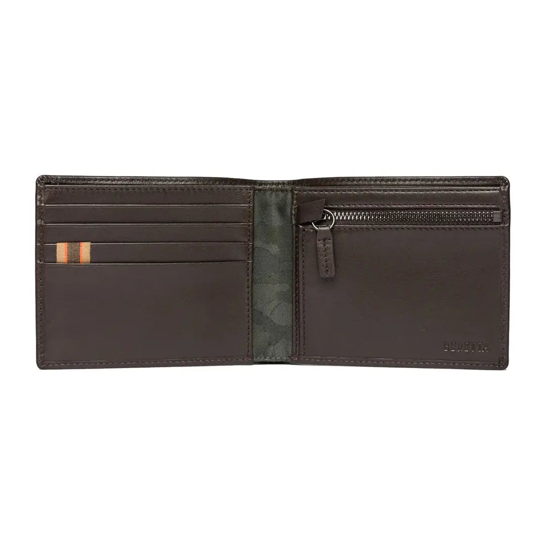 Open brown leather Beretta Wallet Bifold Zipped Coin for everyday style