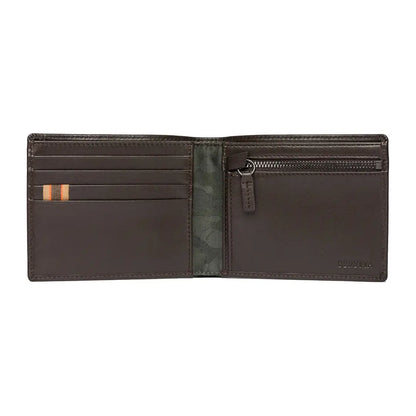 Open brown leather Beretta Wallet Bifold Zipped Coin for everyday style