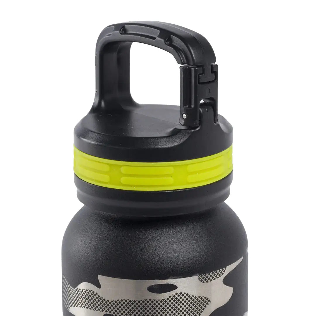 Black Beretta Water Bottle 16oz with yellow accents and handle for easy carrying