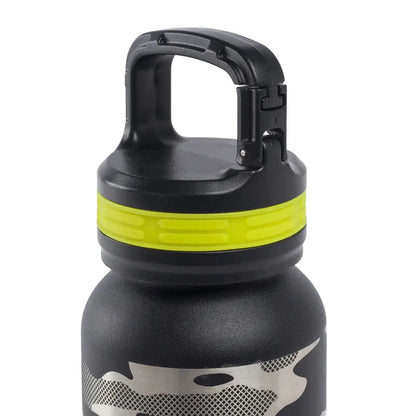 Black Beretta Water Bottle 16oz with yellow accents and handle for easy carrying