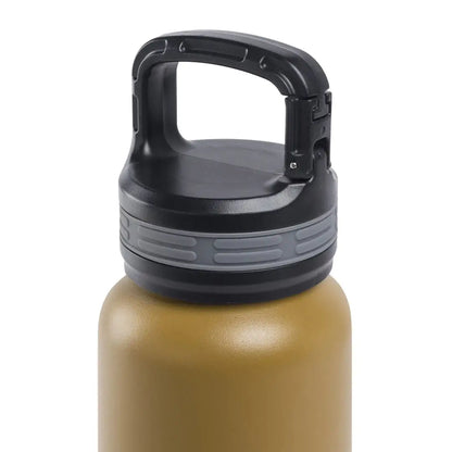 Tan Beretta Water Bottle with black handle lid for easy carrying and hydration