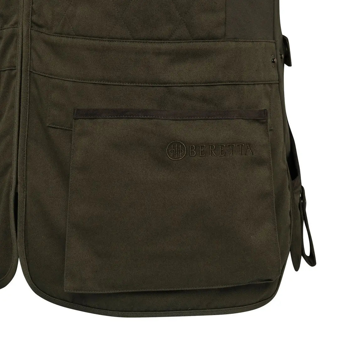 Dark olive Beretta womens teal sporting EVO vest back with quilted pockets