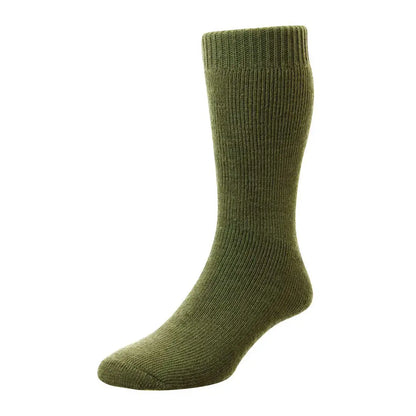 Olive green ribbed Bisley Rambler knee-high socks with snug fit