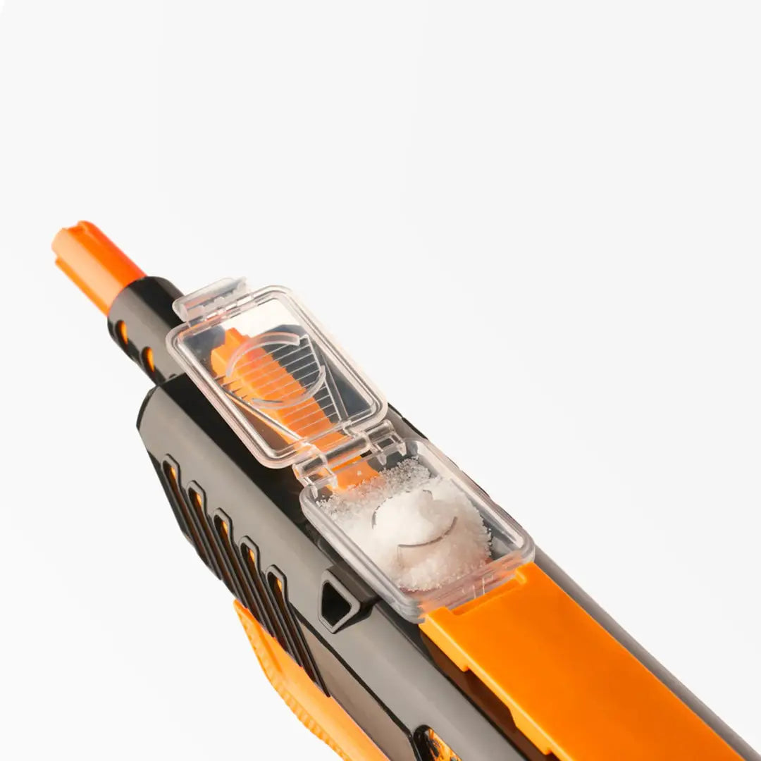 Transparent ballpoint pen with orange accents for the UK’s favourite Bug-A-Salt 3.0