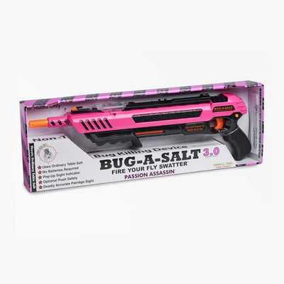 Pink and black Bug-A-Salt 3.0 in packaging, UK’s favourite way to eliminate flies