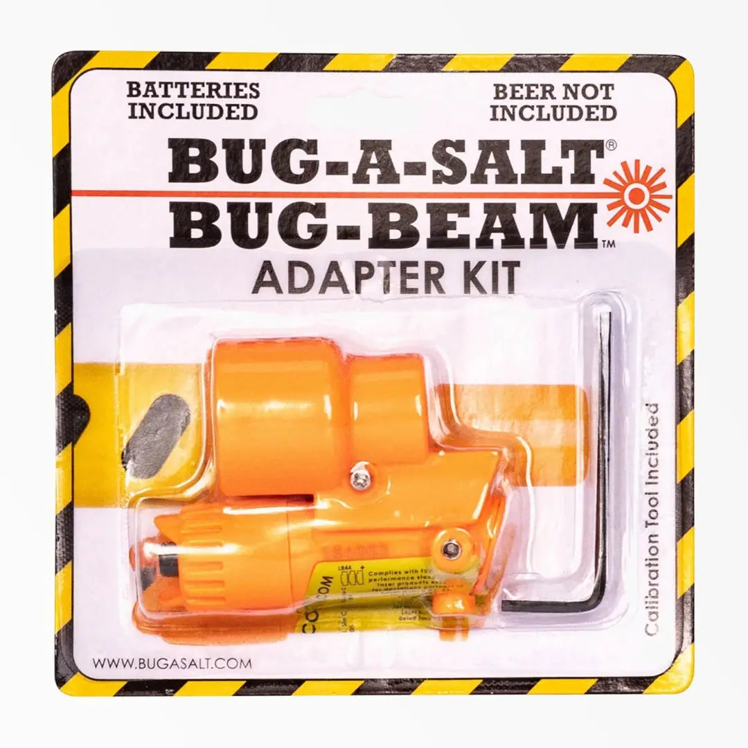 Bug-A-Salt Bug-Beam adapter kit in yellow and black packaging for the Bug-A-Salt Bug-Beam Laser