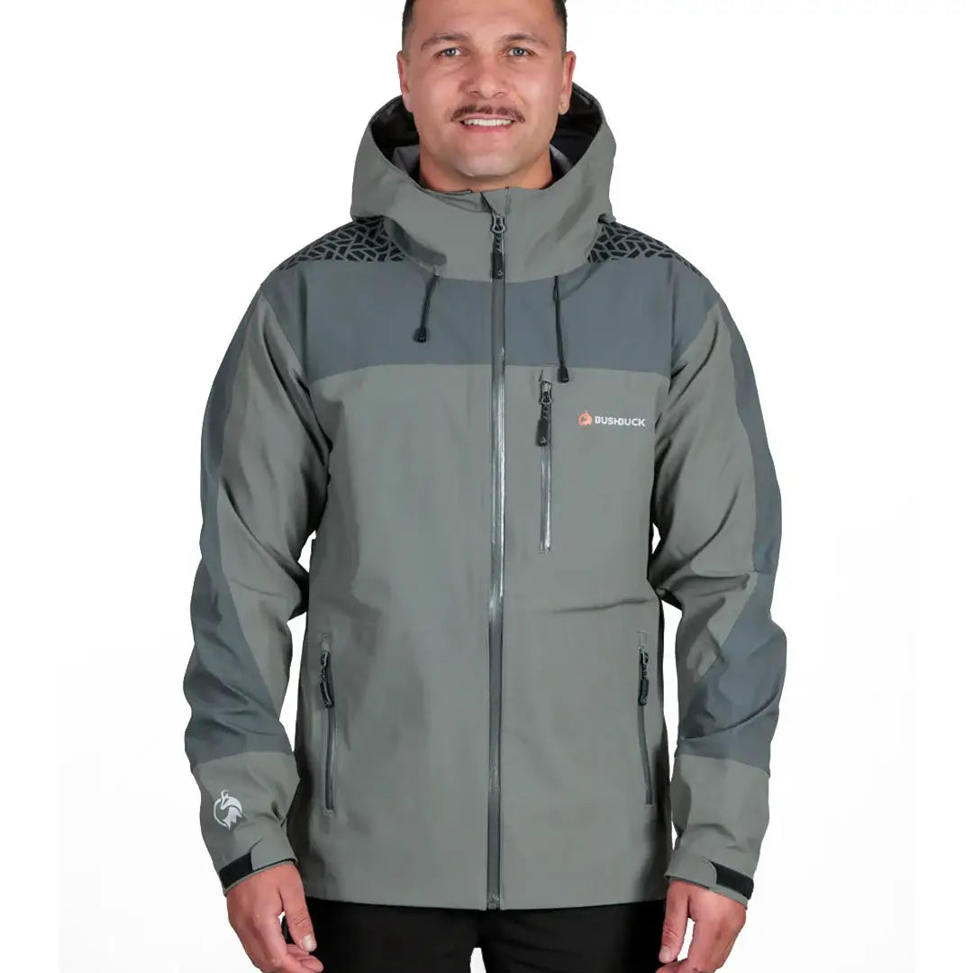 Gray hooded rain jacket from Bushbuck Alpine Waterproof Jacket collection