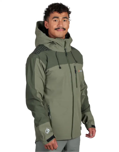 Green hooded winter alpine jacket perfect for wet weather country clothing, Bushbuck