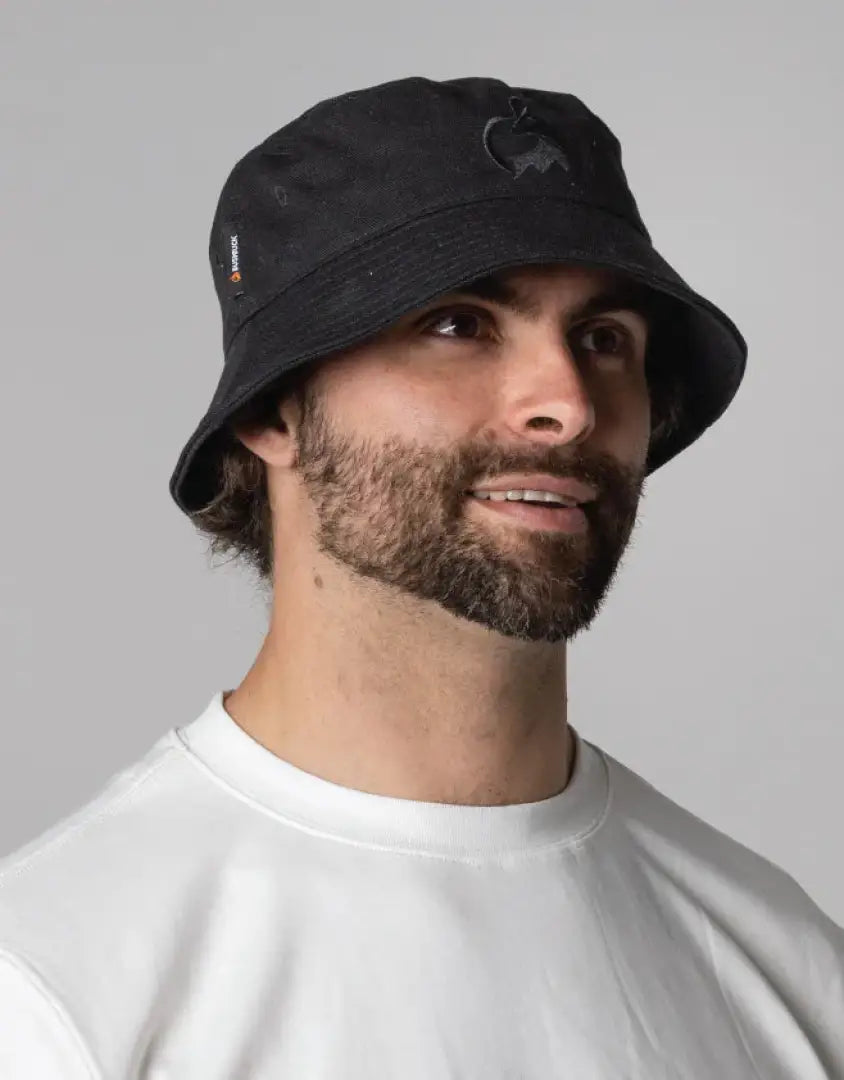 Bushbuck canvas bucket hat in black with white logo