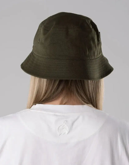 Bushbuck Canvas Bucket Hat in olive green with drawstring and strap