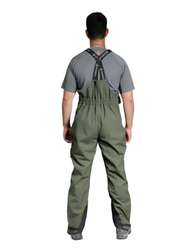 Olive green Bushbuck Defender Waterproof Bib Overtrousers featuring defender bib style