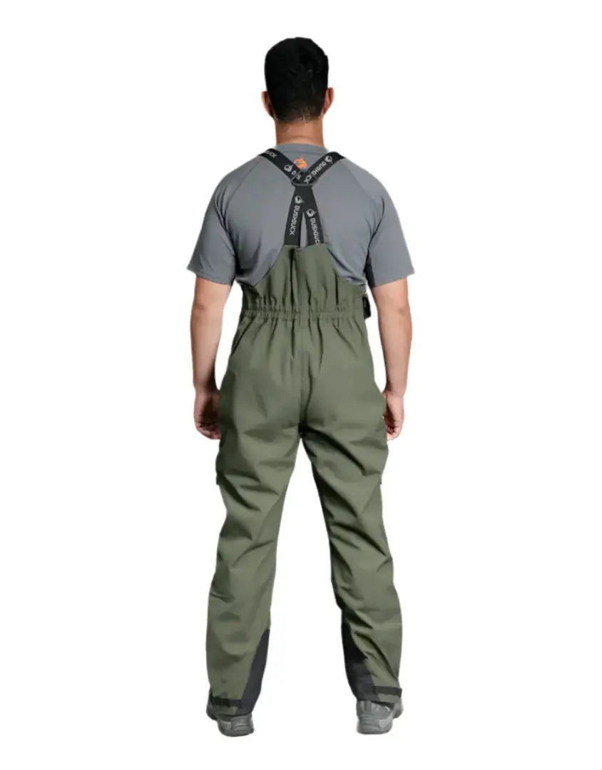 Olive green Bushbuck Defender Waterproof Bib Overtrousers featuring defender bib style