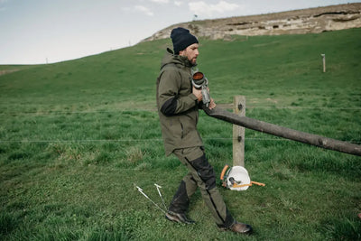 Man in outdoor workwear wearing Bushbuck Defender Trousers for hunting and country clothing