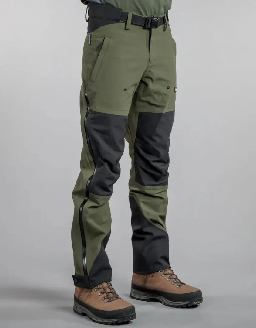 Olive green and black Bushbuck Defender Waterproof Trousers for hunting country clothing