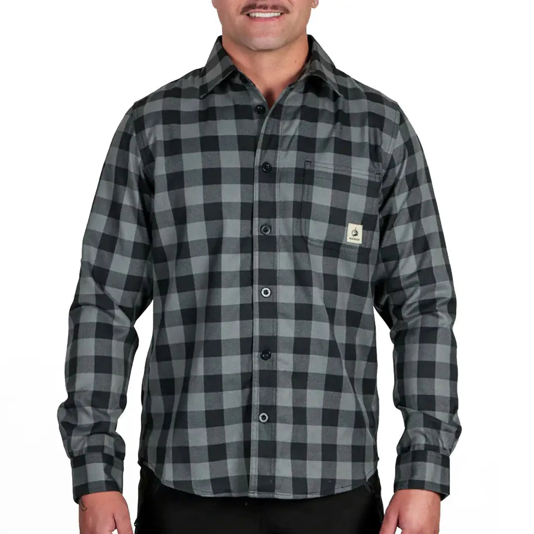Gray and black plaid Bushbuck Flannel Shirt perfect for casual wear