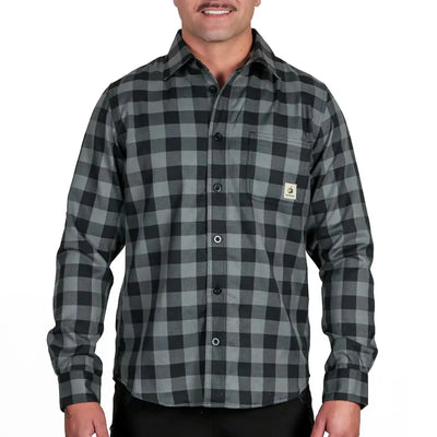 Gray and black plaid Bushbuck Flannel Shirt perfect for casual wear