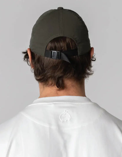 Olive green Bushbuck FoldIt Quick Dry Cap with adjustable strap and logo