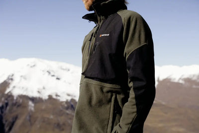 Olive green and black Bushbuck Frontier Windproof Fleece Pullover with chest pocket for country clothing