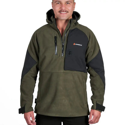 Olive green and black Bushbuck Frontier Windproof Fleece Pullover with chest pocket for country clothing