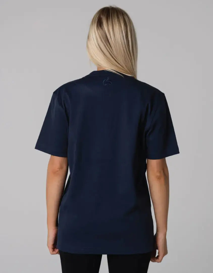 Navy blue short-sleeve Bushbuck Heritage Cotton Tee with V-neck and elastic cuffs