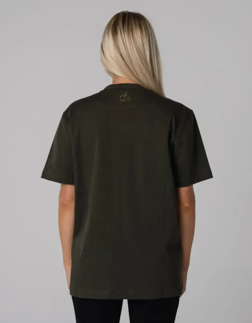 Bushbuck Heritage Cotton Tee in olive green with gold logo pocket