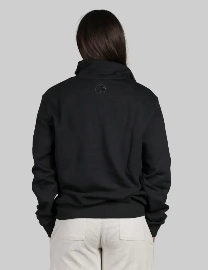 Black adidas quarter zip sweatshirt with bushbuck logo on back