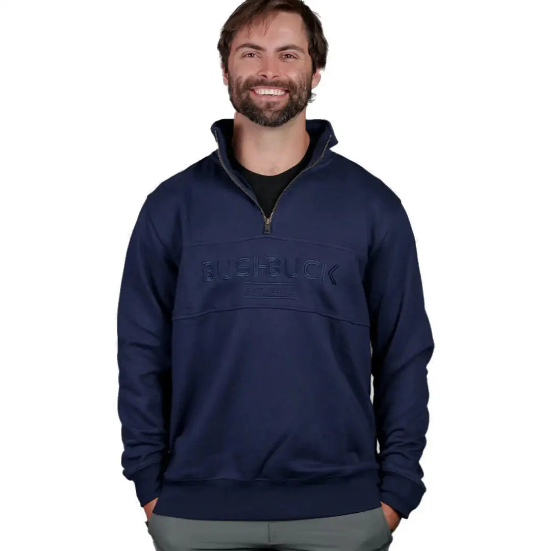Navy blue Bushbuck quarter zip sweatshirt with Superdry logo