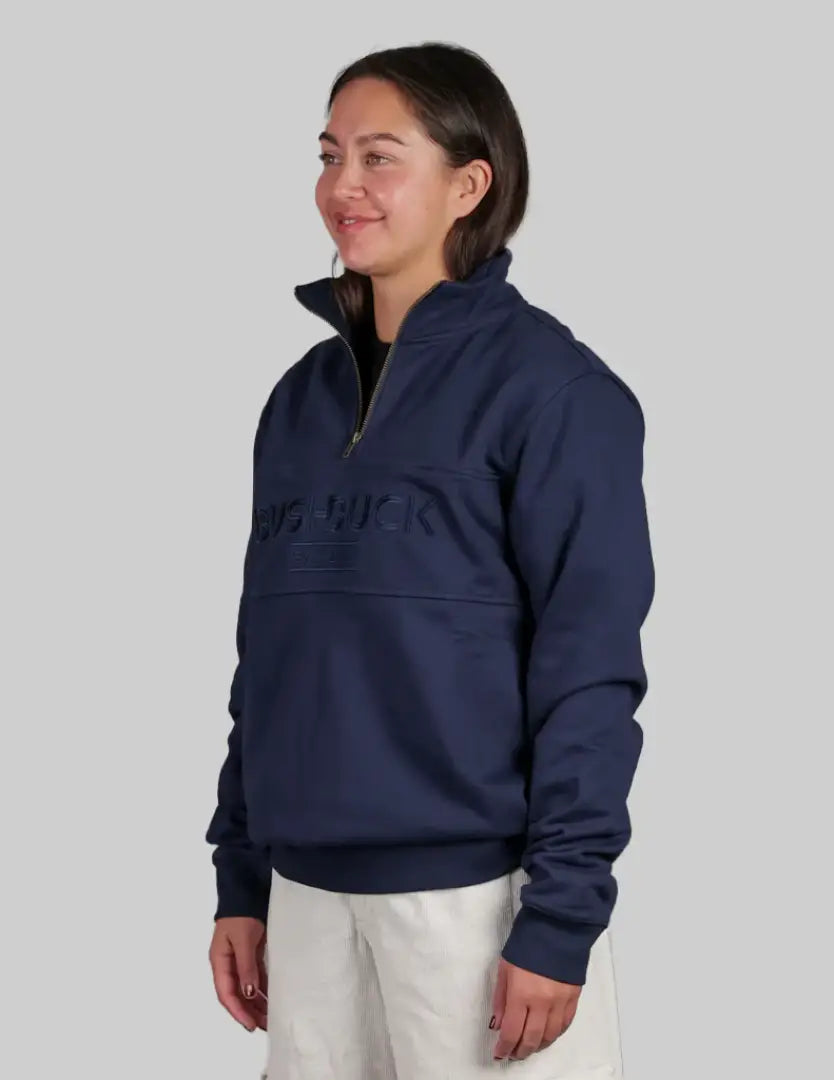 Navy blue Bushbuck quarter zip sweatshirt with us nick embroidery